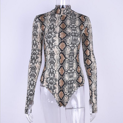 Seksikas ussinahast teraline pikkade varrukatega kombinesoon naistele 2019 sügistalvel uued õhukesed kõrge kraega ühes tükis püksid