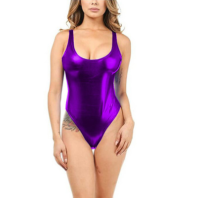 Suures suuruses seksikas ühes tükis ujumistrikoo Säravalt kõrge lõikega trikoo Lady kunstnahast ujumisriided U-selja seljata Body Suvine rannariided