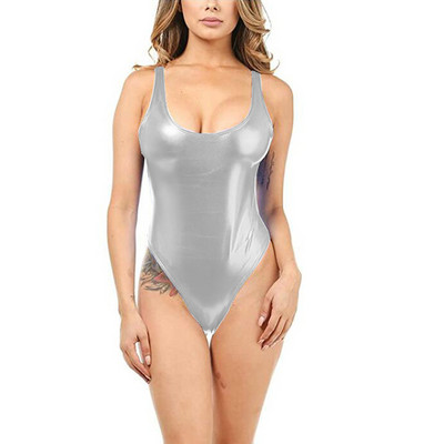 Suures suuruses seksikas ühes tükis ujumistrikoo Säravalt kõrge lõikega trikoo Lady kunstnahast ujumisriided U-selja seljata Body Suvine rannariided