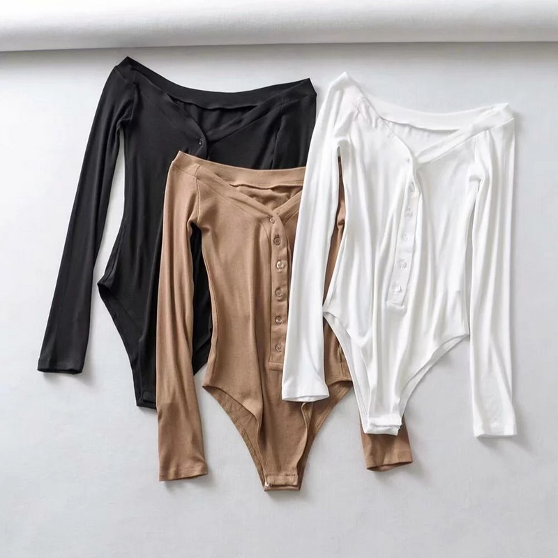 Body Bardot pentru femei cu decolteu în V cu nasturi