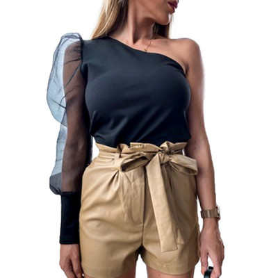 Naiste Bodid Fashion Office Lady One Shoulder Lantern Sleeve Club Wear Bodycon Romper Jumpsuit tops