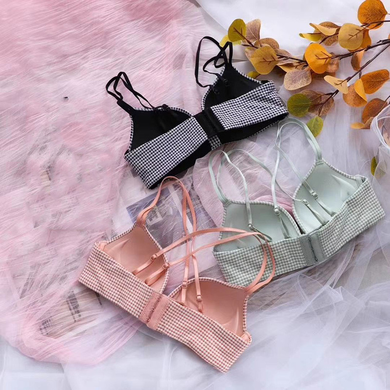 Γυναικεία σουτιέν χωρίς σύρμα Push Up Σέξι εσώρουχα για κορίτσια Χαριτωμένο φιόγκο καρό σουτιέν χωρίς πλάτη διπλωμένο σταυρό Ολόσωμη σουτιέν