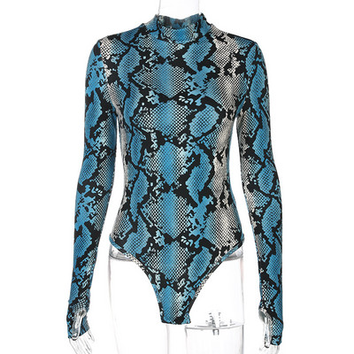 Snake Print O Neck Bodycon Bodycon Sexy Night Club Bandage Rompers Sieviešu kombinezoni Spēļu tērpi ar pilnām piedurknēm 2019. gada jauna mode