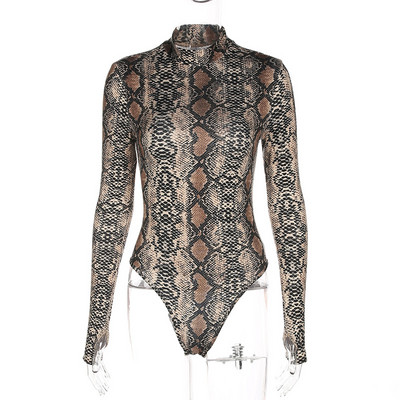 Snake Print O Neck Bodycon Bodycon Sexy Night Club Bandage Rompers Sieviešu kombinezoni Spēļu tērpi ar pilnām piedurknēm 2019. gada jauna mode