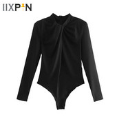 Elegantsed naiste kombinesoonid Moodne Plisseeritud O-kaelusega Bodid Kontori Daamid Sügisene soliidne õlapolsterdatud seljaosa Tõmblukk Romper Tops šikk