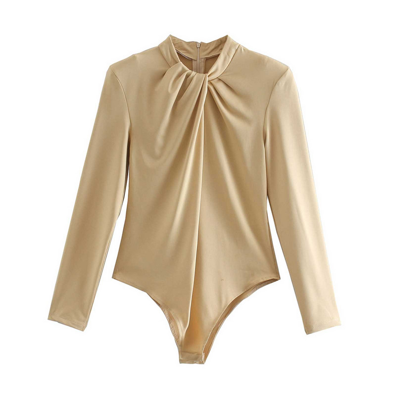 Elegantsed naiste kombinesoonid Moodne Plisseeritud O-kaelusega Bodid Kontori Daamid Sügisene soliidne õlapolsterdatud seljaosa Tõmblukk Romper Tops šikk