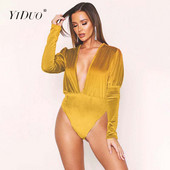 YiDuo 2020 kevad pikkade laternatega varrukatega sügava V-kaelusega Bodycon bodid Seksikad sametist kombinesoonid Naiste Romperid Klubipeorõivad, must