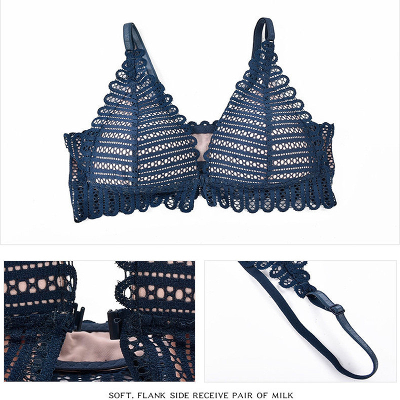 Novi ženski grudnjak Donje rublje s francuskim trokutastim košaricama Žensko tanko seksi čipkasto prekrasna kopča na leđima Mali grudnjak Skupljanje bez čeličnog prstena