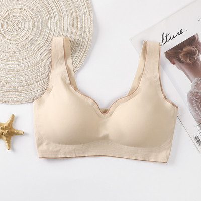 Naiste rinnahoidja silikoonrinnahoidjad, traadita rinnahoidja, naiste tänavakandmine, varrukateta, õmblusteta jooga spordirinnahoidja Kärbitud hingav mittejäljeline rinnahoidja