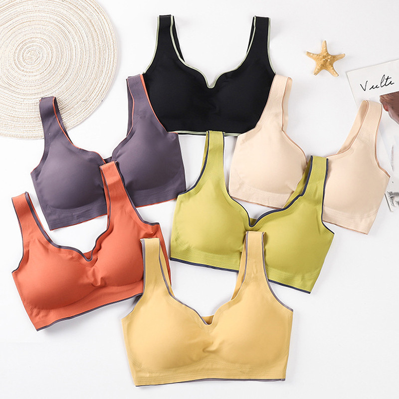 Naiste rinnahoidja silikoonrinnahoidjad, traadita rinnahoidja, naiste tänavakandmine, varrukateta, õmblusteta jooga spordirinnahoidja Kärbitud hingav mittejäljeline rinnahoidja