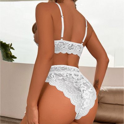 Donje rublje za Valentinovo Seksi dama Prozirna pidžama s cvjetnom čipkom Komplet donjeg rublja Pižama s visokim strukom Grudnjak i gaćice Dvodijelni Adore