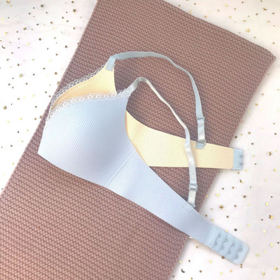 2022 Γυναικείο σέξι σουτιέν χωρίς ραφές, ένα εσώρουχο, μικρό στήθος, χωρίς ατσάλινο δαχτυλίδι, σέξι δαντελένιο σουτιέν Καραμέλα χρώματος Sutian Canyon