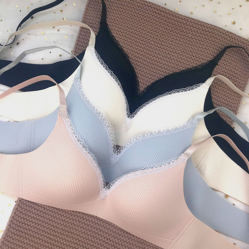 2022 Γυναικείο σέξι σουτιέν χωρίς ραφές, ένα εσώρουχο, μικρό στήθος, χωρίς ατσάλινο δαχτυλίδι, σέξι δαντελένιο σουτιέν Καραμέλα χρώματος Sutian Canyon