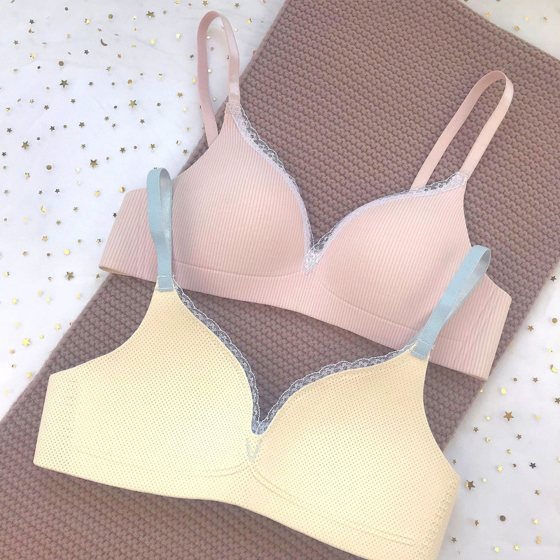 2022 Γυναικείο σέξι σουτιέν χωρίς ραφές, ένα εσώρουχο, μικρό στήθος, χωρίς ατσάλινο δαχτυλίδι, σέξι δαντελένιο σουτιέν Καραμέλα χρώματος Sutian Canyon