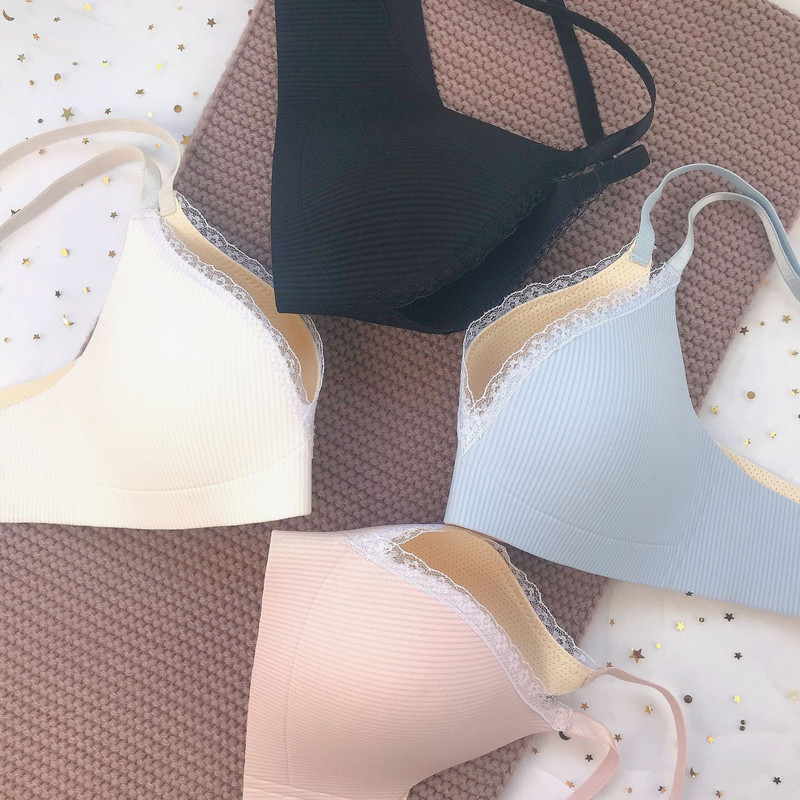 2022 Γυναικείο σέξι σουτιέν χωρίς ραφές, ένα εσώρουχο, μικρό στήθος, χωρίς ατσάλινο δαχτυλίδι, σέξι δαντελένιο σουτιέν Καραμέλα χρώματος Sutian Canyon
