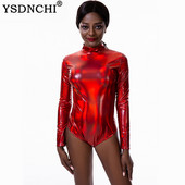 YSDNCHI Φορμάκι μακρυμάνικο με φερμουάρ Γυναικεία ρόμπα Bodycon Κόκκινη ολόσωμη φόρμα Κομψή ζιβάγκο κοκαλιάρικο κορμάκι Solid Club Body Mujer