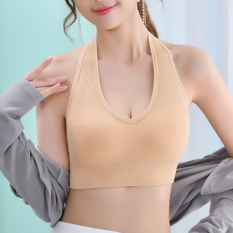 Sutien cu halter pentru femei Top sport Sutien fără spate Lenjerie de corp pentru femei Sutiene fără fir căptușit Bralette sexy Vestă decupată fără mâneci