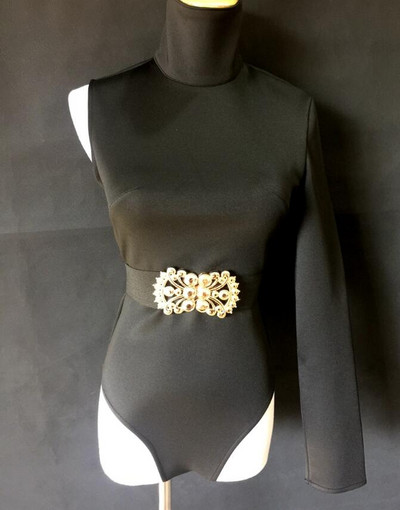 Σέξι κορμάκι ψηλό μανίκι με ψηλό γιακά με μπάρα ζώνης Γυναικεία τραγουδίστρια χορεύτρια Στολή DJ Jazz Performance Dance