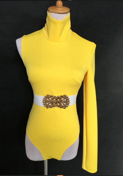 Σέξι κορμάκι ψηλό μανίκι με ψηλό γιακά με μπάρα ζώνης Γυναικεία τραγουδίστρια χορεύτρια Στολή DJ Jazz Performance Dance