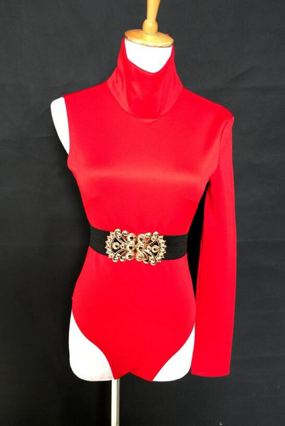 Σέξι κορμάκι ψηλό μανίκι με ψηλό γιακά με μπάρα ζώνης Γυναικεία τραγουδίστρια χορεύτρια Στολή DJ Jazz Performance Dance