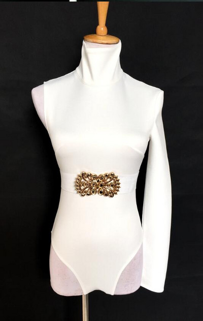 Σέξι κορμάκι ψηλό μανίκι με ψηλό γιακά με μπάρα ζώνης Γυναικεία τραγουδίστρια χορεύτρια Στολή DJ Jazz Performance Dance