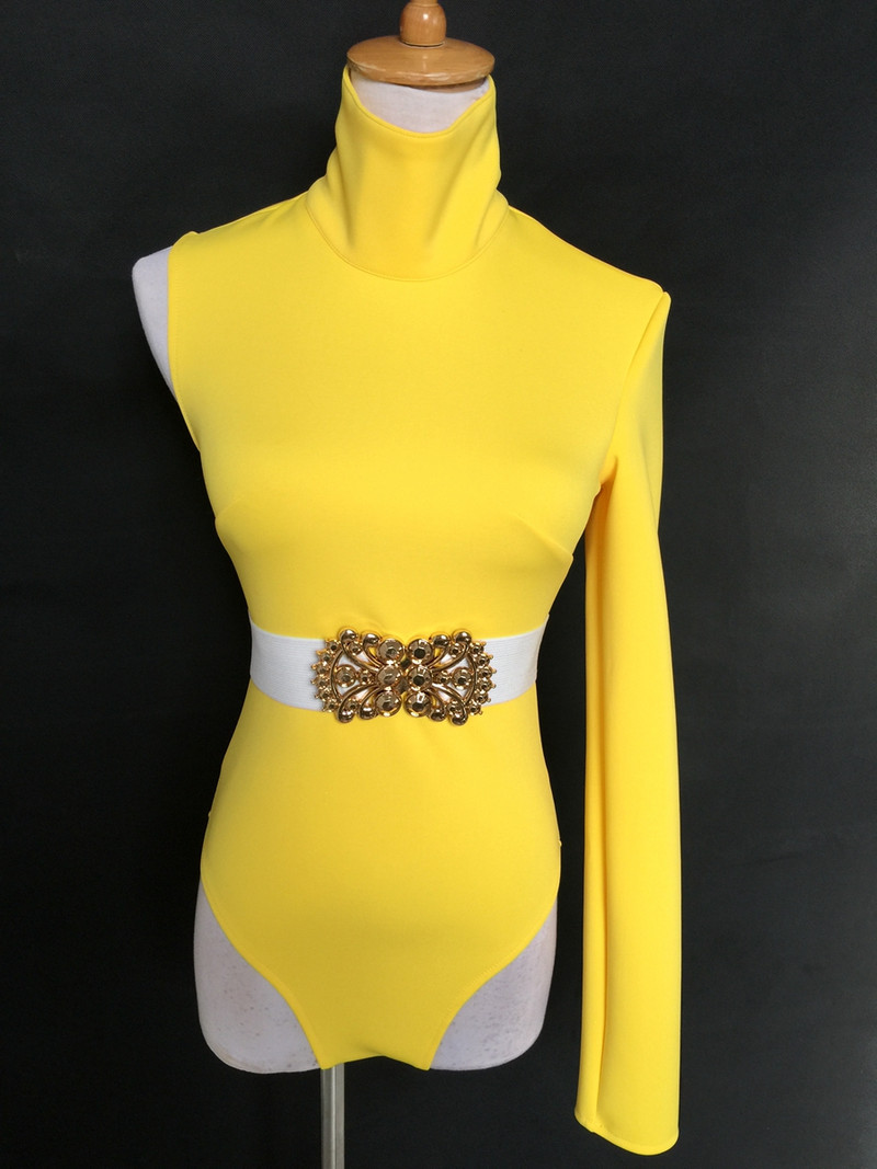 Σέξι κορμάκι ψηλό μανίκι με ψηλό γιακά με μπάρα ζώνης Γυναικεία τραγουδίστρια χορεύτρια Στολή DJ Jazz Performance Dance