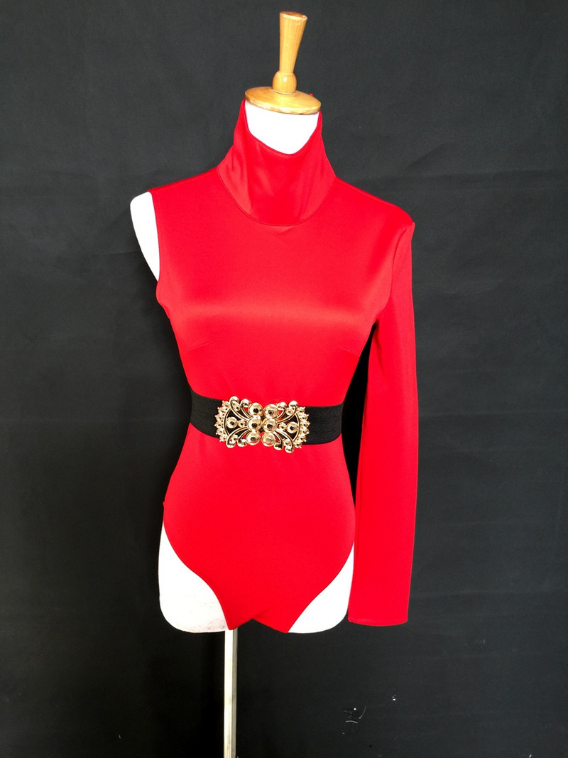 Σέξι κορμάκι ψηλό μανίκι με ψηλό γιακά με μπάρα ζώνης Γυναικεία τραγουδίστρια χορεύτρια Στολή DJ Jazz Performance Dance