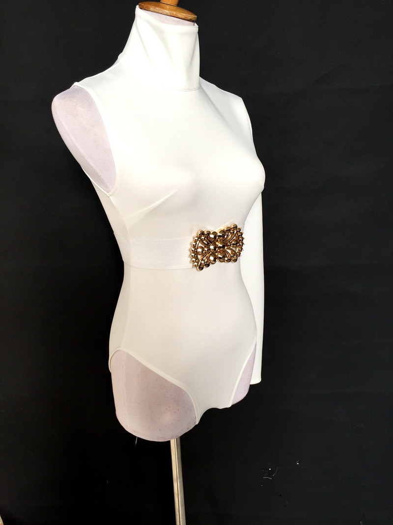 Σέξι κορμάκι ψηλό μανίκι με ψηλό γιακά με μπάρα ζώνης Γυναικεία τραγουδίστρια χορεύτρια Στολή DJ Jazz Performance Dance