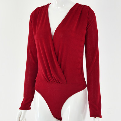 Femme Velvet Seksikas sügav V-kaelusega Criss Cross pikkade varrukatega rühitud Body Slim Black Bodycon Jumpsuit Naiste hallid kehatopsid Kevad