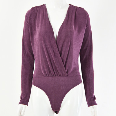 Femme Velvet Seksikas sügav V-kaelusega Criss Cross pikkade varrukatega rühitud Body Slim Black Bodycon Jumpsuit Naiste hallid kehatopsid Kevad