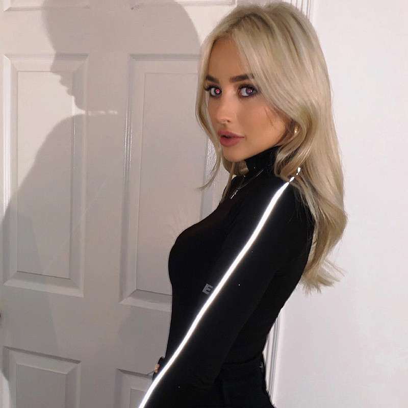 2020, toamnă iarnă, menține-te cald, subțire, cu gât roșu, cu litere reflectorizante, salopete, pentru femei, cu mânecă lungă, cu crotch deschis, transparent