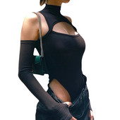 Body sexy cu scobitură pentru femei, cu mânecă lungă, cu umăr rece, solid, slim, subțire, pentru petrecere, la modă, vintage, salopete de stradă