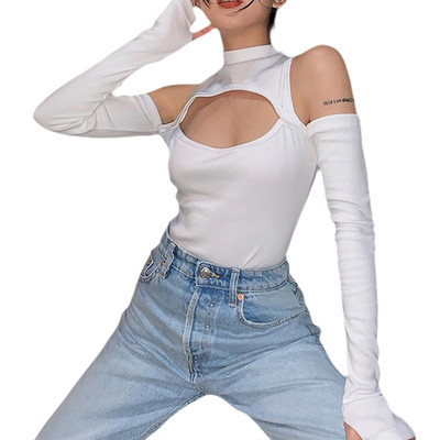 Body sexy cu scobitură pentru femei, cu mânecă lungă, cu umăr rece, solid, slim, subțire, pentru petrecere, la modă, vintage, salopete de stradă