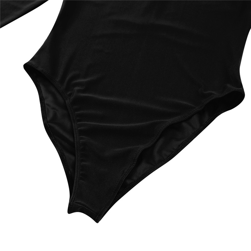 freebily Body de culoare uni sexy cu gât roscat Skinny Body Femei 2019 Nou Toamnă Iarnă Menține cald Body cu mânecă lungă Body transparent