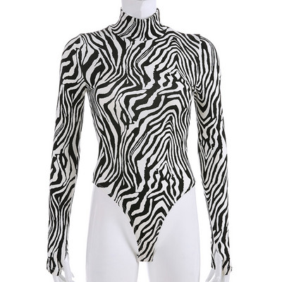 Body cu mâneci lungi cu gât înalt, model zebră, sexy, 2019, primăvară, toamnă, modă pentru femei, bodycon elastic, pentru petrecerea de Crăciun
