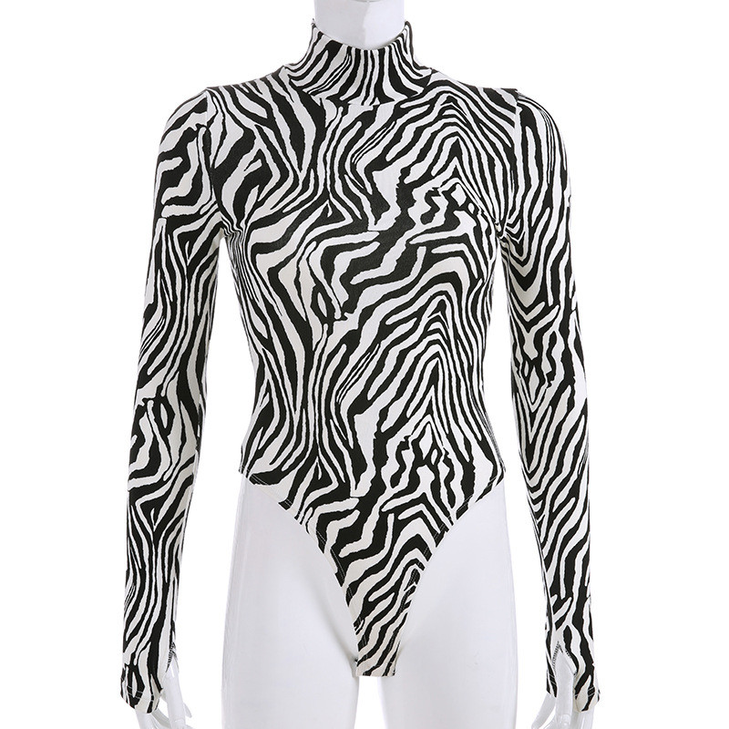 Body cu mâneci lungi cu gât înalt, model zebră, sexy, 2019, primăvară, toamnă, modă pentru femei, bodycon elastic, pentru petrecerea de Crăciun