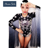 Christia Bella Fashion Rhinestone μακριές φούντες Γυναικείες ολόσωμες φόρμες Σέξι Πέρλες Κορμάκια Νυχτερινά κέντρα διασκέδασης Κοστούμι χορού τραγουδιστή