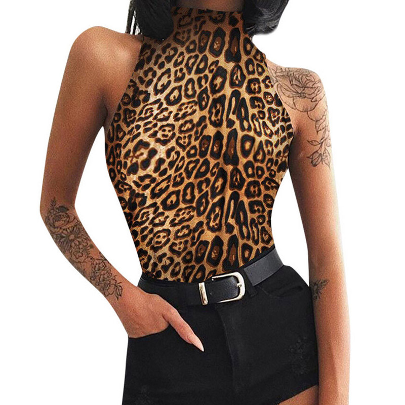 Body cu leopard sexy pentru femei 2019 Salopete fără mâneci cu gât roșu Salopete de stradă în stil englezesc Fete cool haine minunate