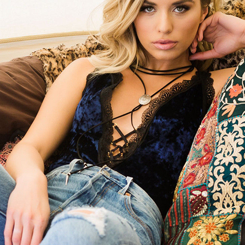 VELACHE Γυναικεία σέξι βελούδινη κορδέλα με κορδέλα Teddy Cross Ribbon Lace Up Γυναικεία κορμάκια Deep V χωρίς πλάτη Teddy Big Size XL