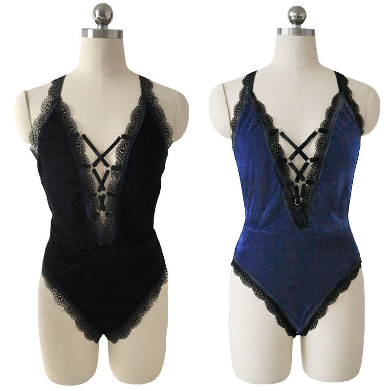 VELACHE Γυναικεία σέξι βελούδινη κορδέλα με κορδέλα Teddy Cross Ribbon Lace Up Γυναικεία κορμάκια Deep V χωρίς πλάτη Teddy Big Size XL