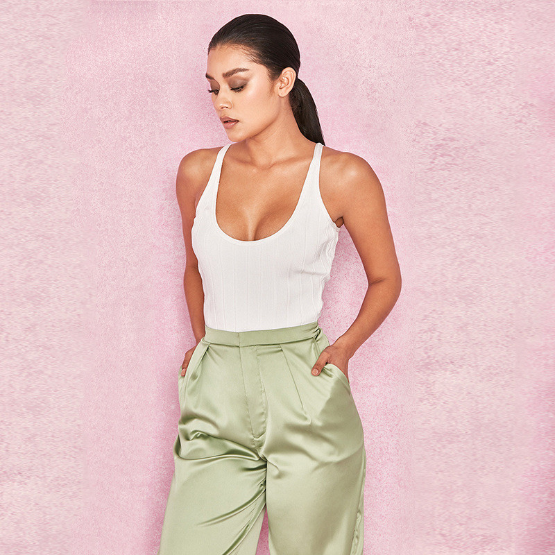 Seksi bandažni bodi bez rukava na naramenice Tanke hlače Modne ženske majice