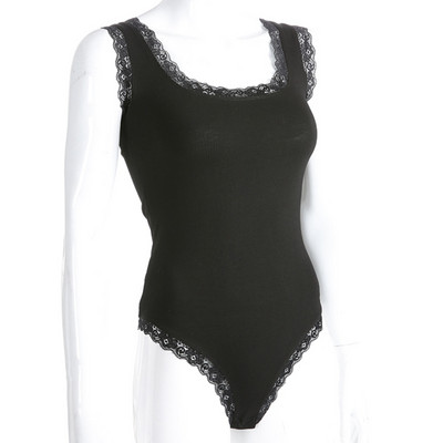 Body tank cu patchwork din dantelă neagră pentru femei, sexy, fără mâneci, pentru femei, bodycon, fără spate, cu bandaj încrucișat