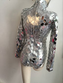 Body cu paiete argintii de modă, ținută de lux cu oglindă mare, petrecere de naștere pentru femei, sărbători club de noapte, cântăreț pentru femei, spectacol de haine