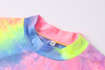 Rainbow Colorful Tie Dye Тесничко боди с дълъг ръкав Дамски секси цветни блокове Пролет Есен Bodycon Romper Streetwear Клубен гащеризон