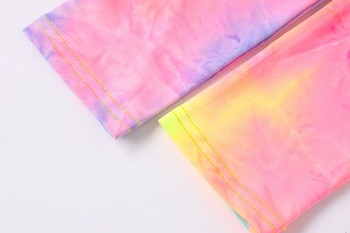 Rainbow Colorful Tie Dye Тесничко боди с дълъг ръкав Дамски секси цветни блокове Пролет Есен Bodycon Romper Streetwear Клубен гащеризон