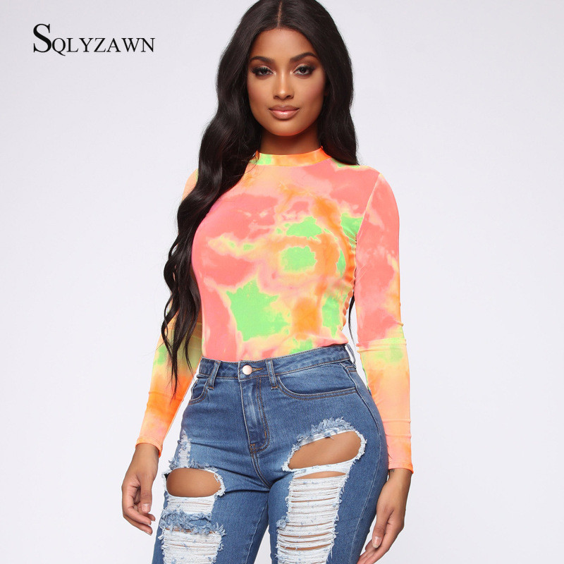 Rainbow Colorful Tie Dye μακρυμάνικο Skinny κορμάκι Γυναικείο Σέξι Colorblock Φθινόπωρο Bodycon Romper Streetwear Club Ολόσωμες φόρμες