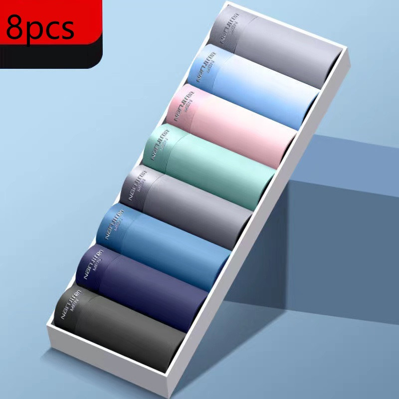 8/buc/lot pantaloni scurți boxer pentru bărbați, respirabili, confortabili, lenjerie de corp pentru bărbați, talie mijlocie, antibacterian, mătase de gheață, chiloți de calitate pentru bărbați