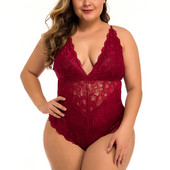 Body cu bretele din dantelă de mărime mare Salopetă sexy fără spate Body pentru femei din plasă din dantelă transparentă cu decupări Teddy Push Up Body Babydoll #W
