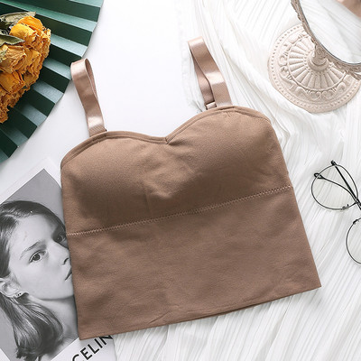 Top pentru femei cu sutien Crop Topuri de culoare solidă Camolă Sutiene fără mâneci Sutien fără fir Lenjerie de corp casual pentru femei Bralette Vest