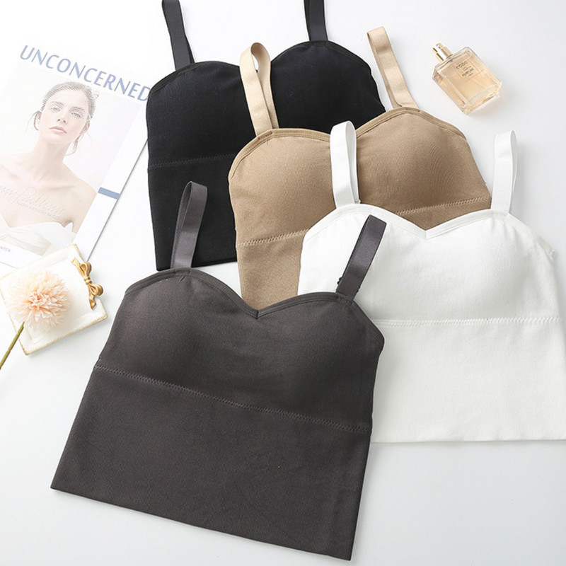 Top pentru femei cu sutien Crop Topuri de culoare solidă Camolă Sutiene fără mâneci Sutien fără fir Lenjerie de corp casual pentru femei Bralette Vest